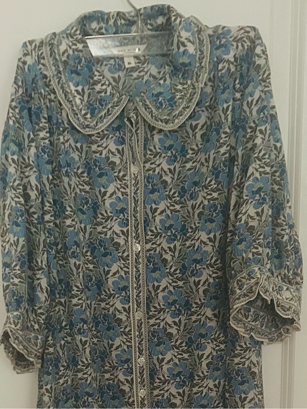 Max Studio Blue Floral Print Button Up Long Dress